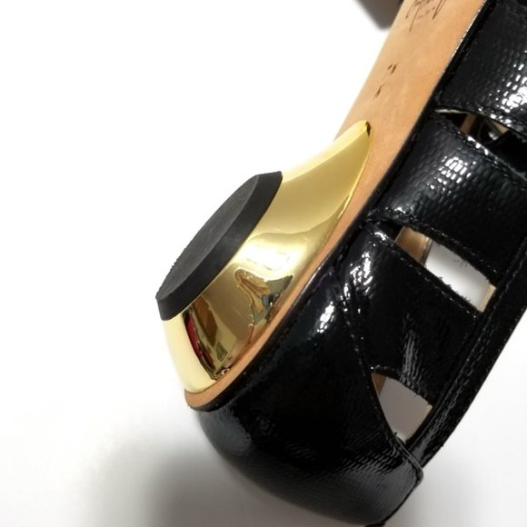 Amalfi Peep Toe Black Flats with Gold Heel - Picture 4 of 6